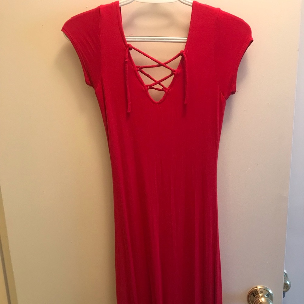 Red Short sleeve maxi-dress, full body length